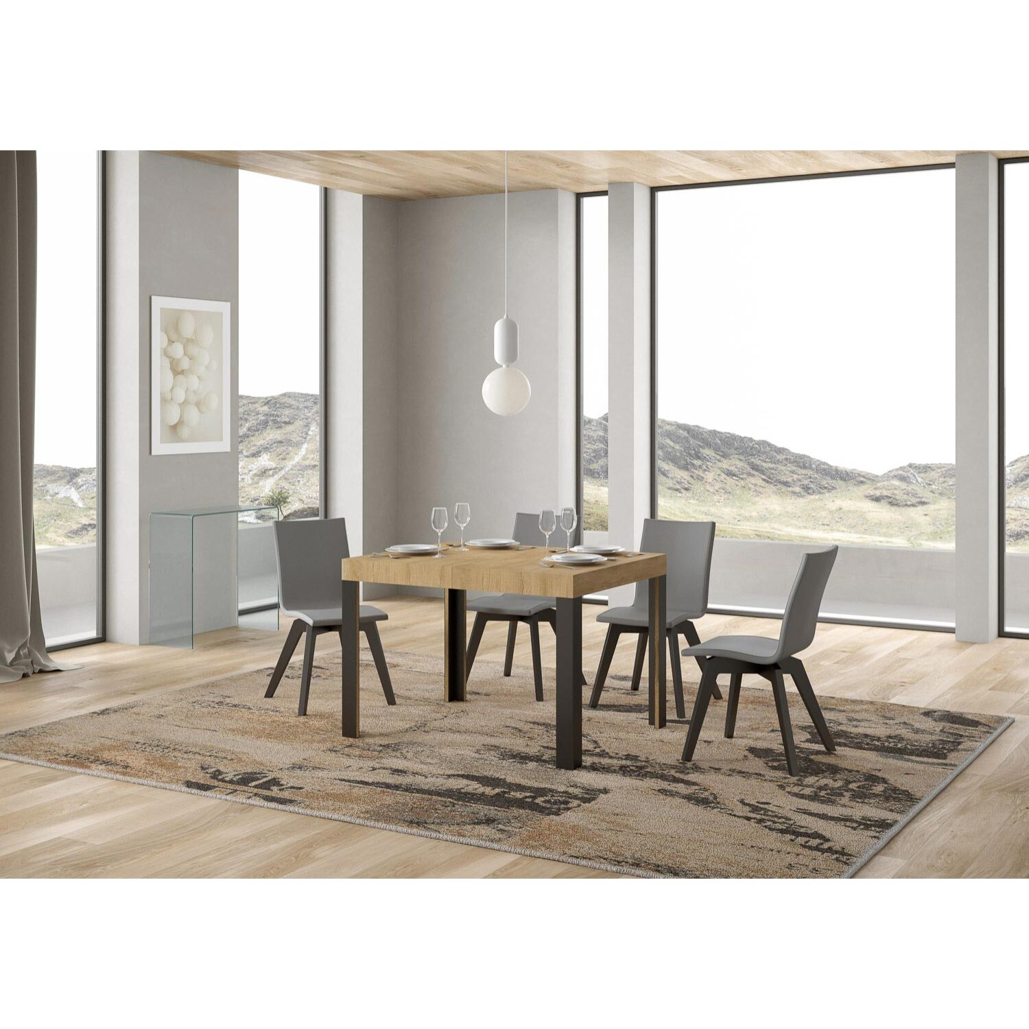 Mesa extensible 80x120/204 cm Linea Roble Natural estructura Antracita
