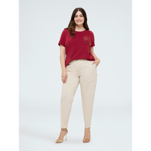 Fiorella Rubino - T-shirt in cotone con taschino in uncinetto e paillettes - Bordeaux