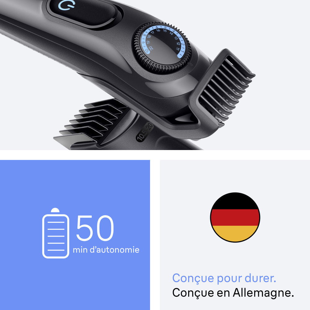 Braun Tondeuse À Barbe Series 3, + 2 Outils Pour Créer Son Style, 20 Longueurs, Lame Affûtée, BT3500, Noir