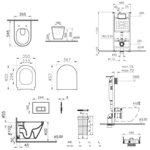 Pack WC Bâti-support V-Fix Core + WC sans bride Integra, fixations invisibles + Plaque, Blanc Brillant (V-FixIntegraRimless-1)