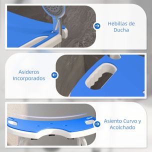 Taburete de Ducha Silla Ducha Personas Mayores Antideslizante Silla para Ducha con Barra de Agarre por Ventosas Altura Regulable y Asiento en Forma de U Carga 150 kg Azul