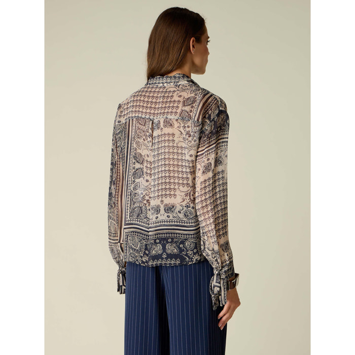 Oltre - Camicia in viscosa fantasia - Blu