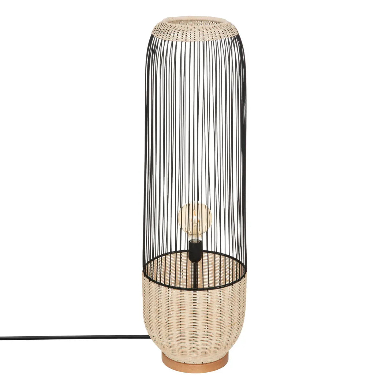 Lampadaire "Anea" - métal et bois - noir - H95 cm