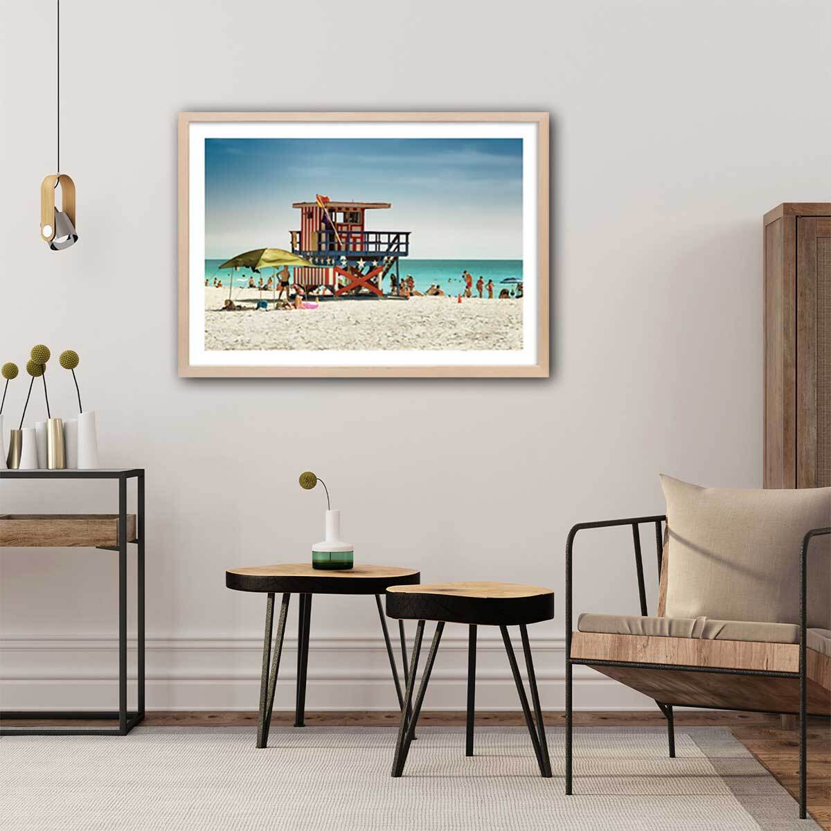 Affiche america south beach Affiche + cadre en bois - Chêne