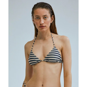 Top de bikini triangular de cortina con estampado de rayas