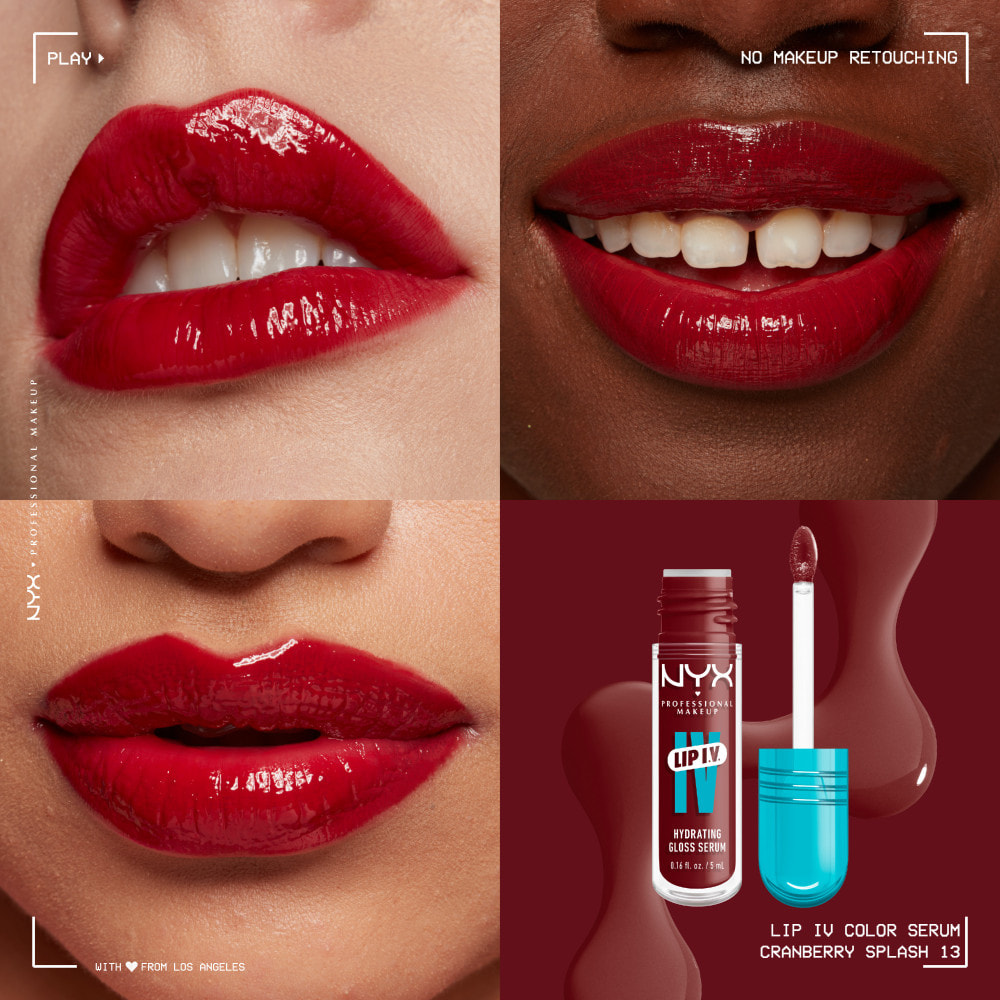NYX Professional Makeup, Lip IV, Gloss, jusqu'à 12h d'hydratation, hautement pigmenté, fini brillant, Cranberry Splash