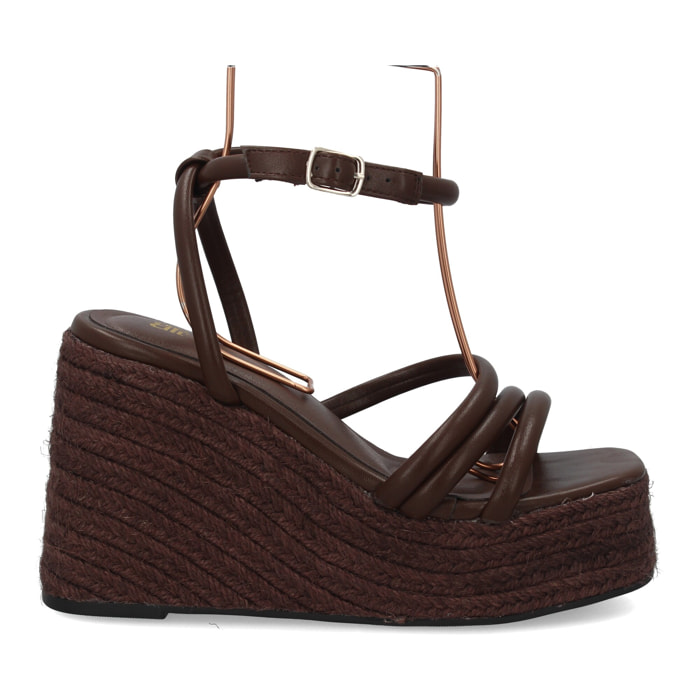 Sandalia de cuña de yute para mujer, diseño comodo y elegante con tiras cruzadas en la pala