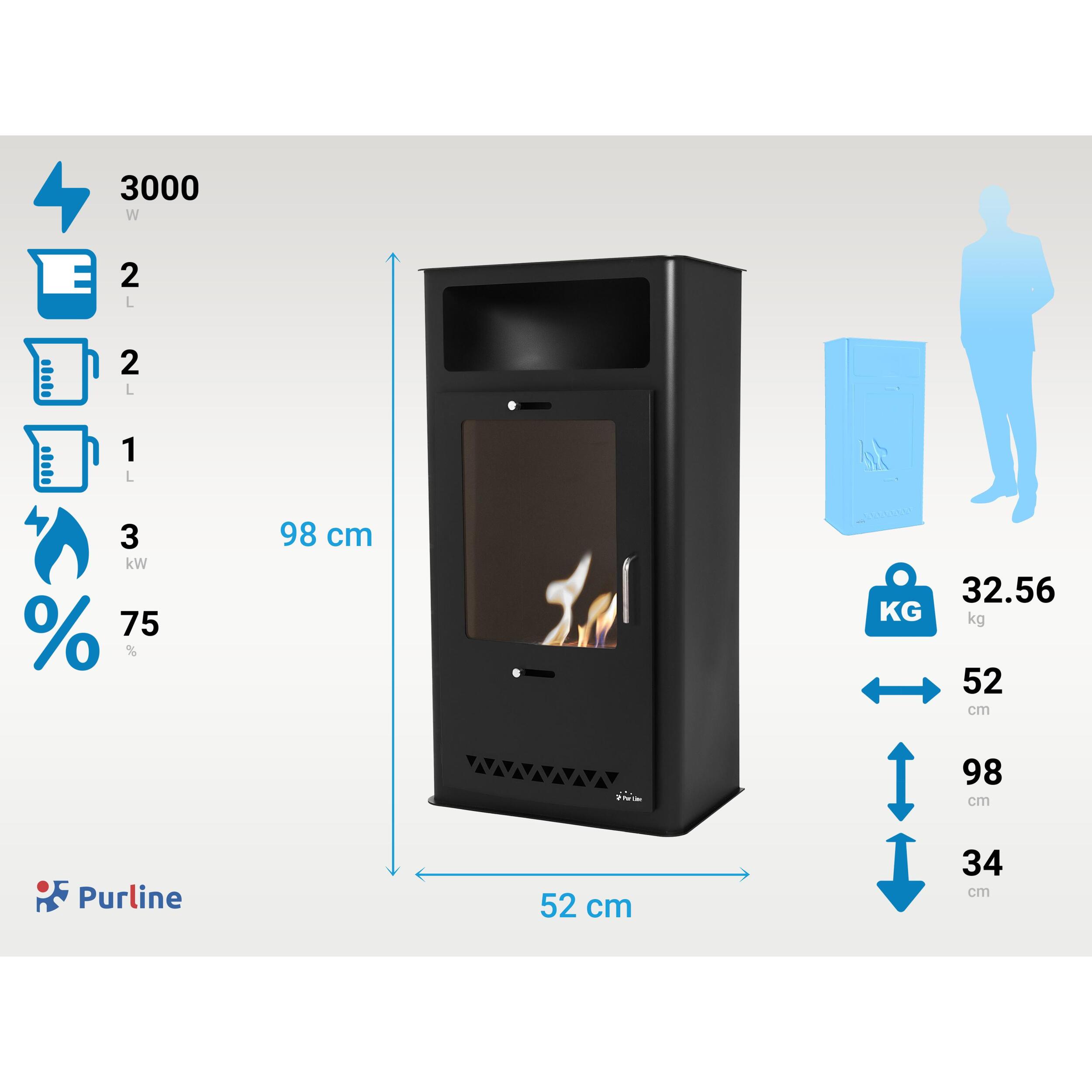Estufa de etanol diseño rectangular en acero negro HERMES PURLINE