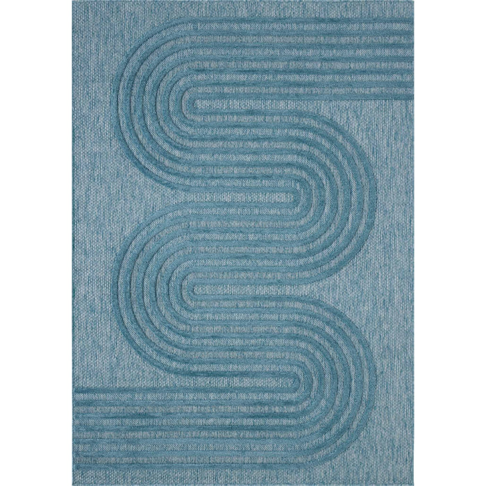 SANTORINI - Tapis d'intérieur/extérieur à motifs en relief vague - Turquoise