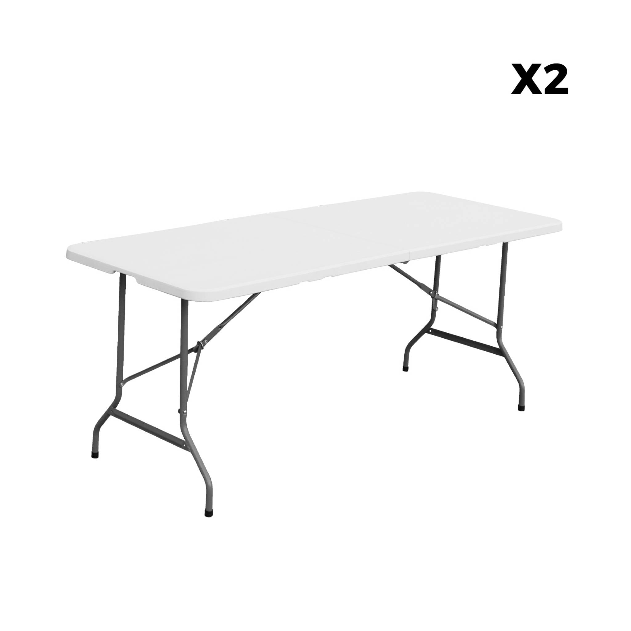 Lot de 2 tables de réception pliables en plastique blanc 180cm + 12 chaises d'appoint. table de camping