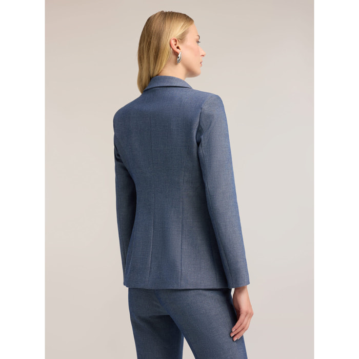 Motivi - Blazer in tessuto tinto filo con revers a lancia - Azzurro