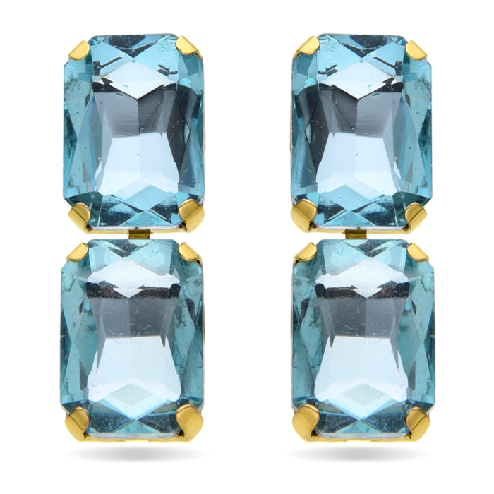 Pendientes de Cristal Azul acabados en oro amarillo de 18k