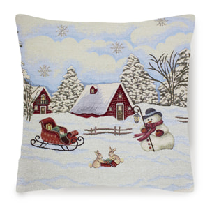 COPPIA CUSCINI NATALIZI JACQUARD SFODERABILI 50X50 CM NEVE