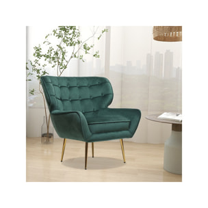 Fauteuil en velours "Austin" - 79 x 71 x 79.5 cm - Vert