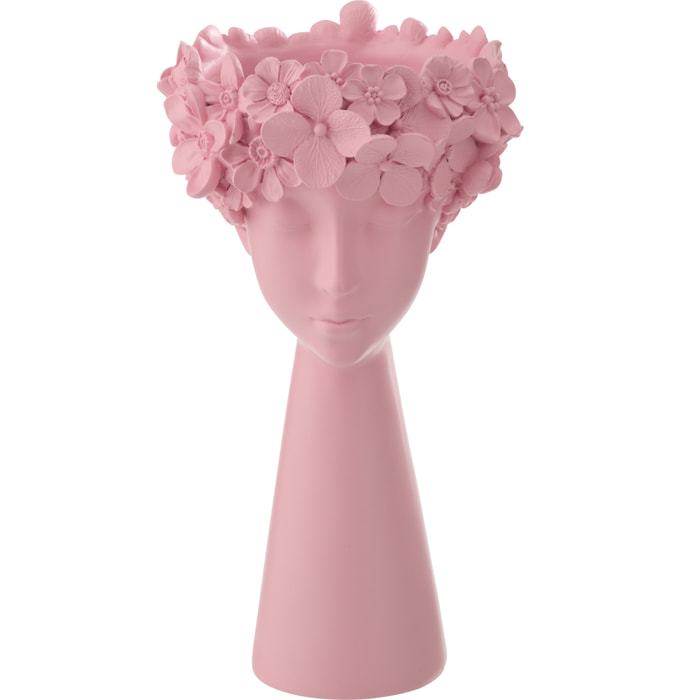 J-Line Cache-Pot Tête - polyrésine - rose clair - large