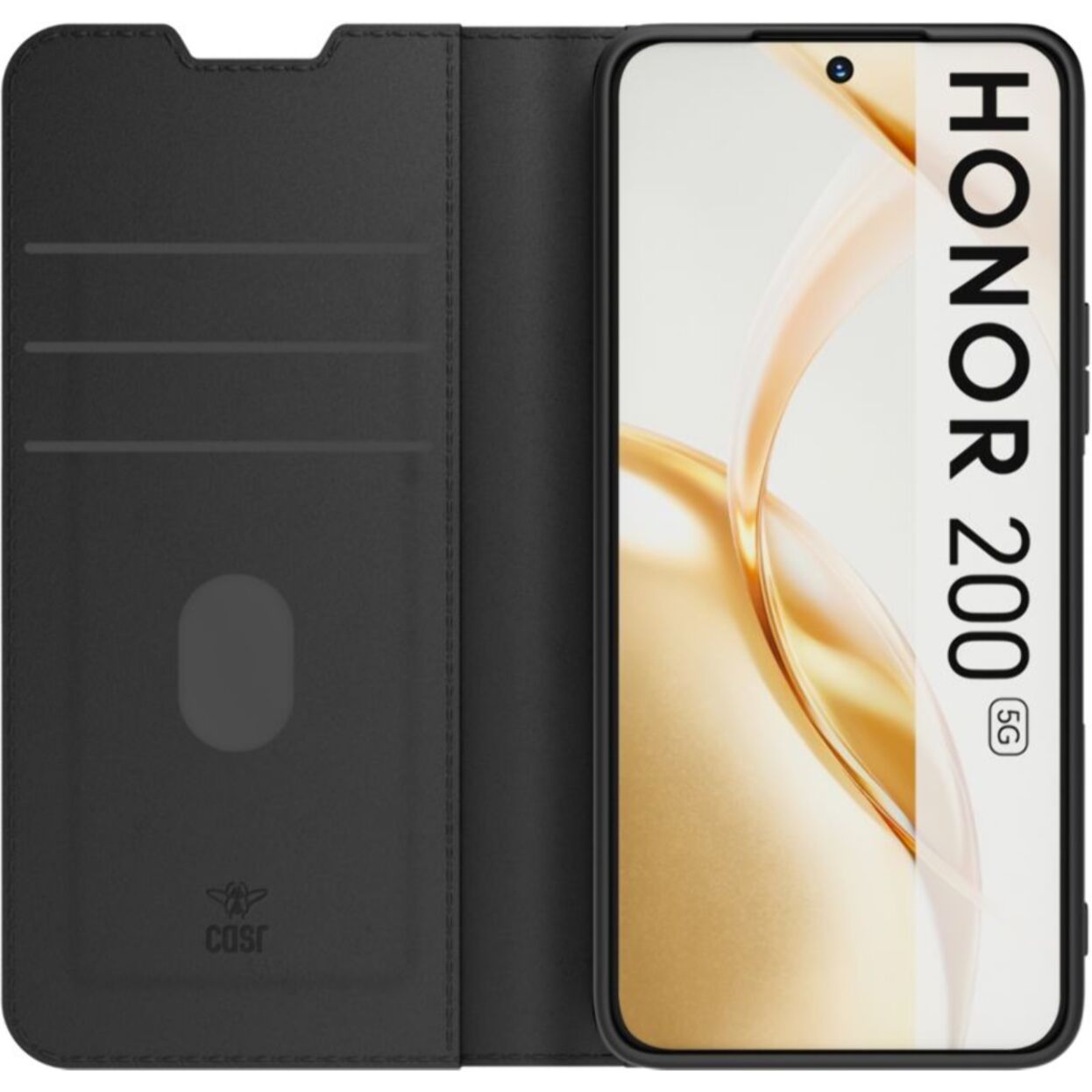 Etui avec cordon CASR Honor 200 folio premium noir + dragonne