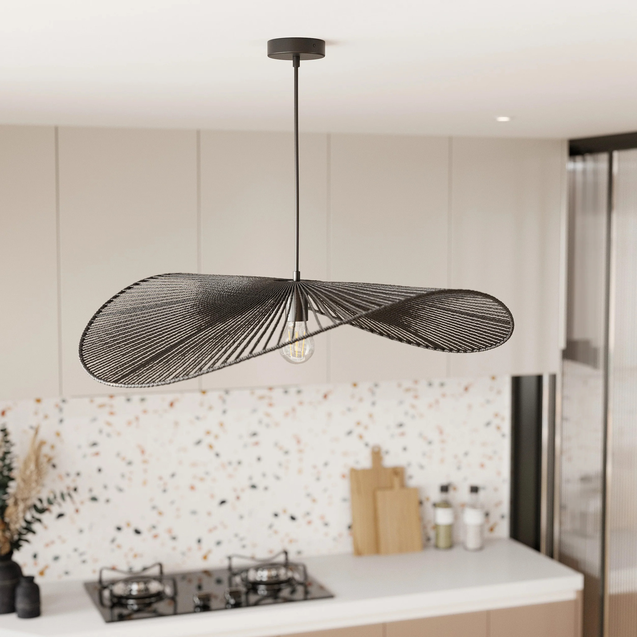 Suspension noire en papier de corde 75 cm - Mada