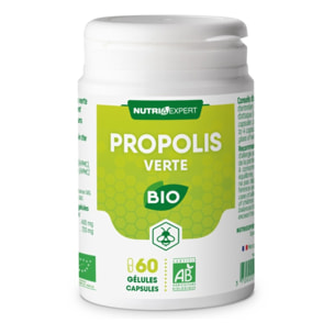NUTRI EXPERT - Propolis Verte BIO - Renforce les défenses naturelles - Extrait de baccharis - Poudre de Caroube - Cure Automne/Hiver - Sans gluten ni allergène - 60 gélules