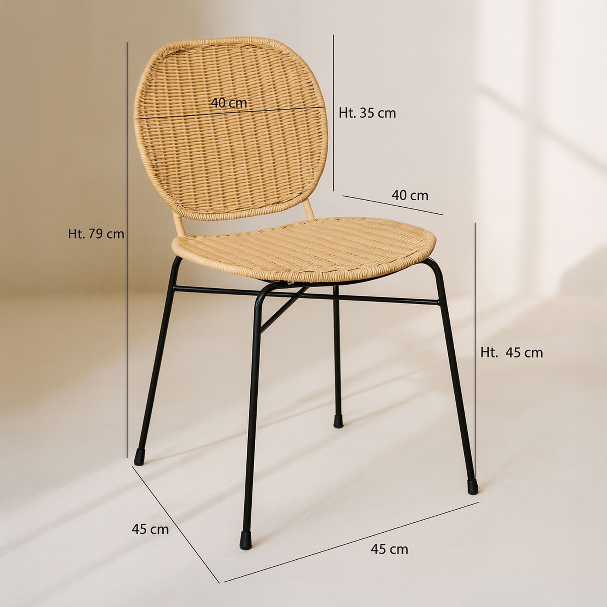 Lot de 2 chaises en rotin et pieds en métal NINA