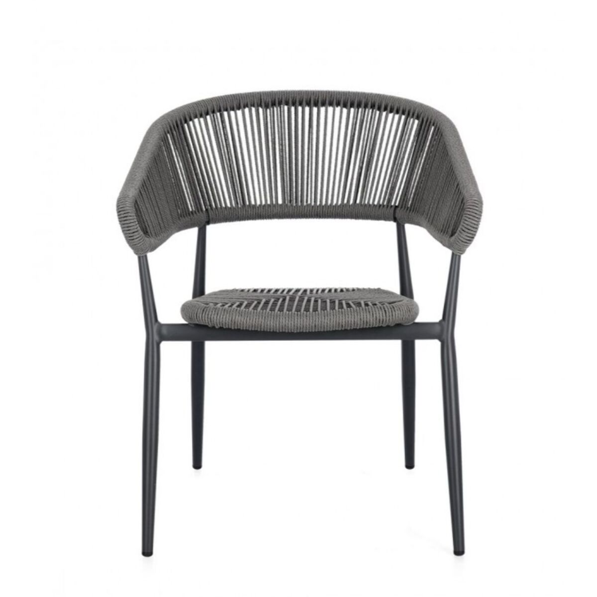 Set di 4 sedie ALGAIDA in alluminio antracite e fibre intrecciate grigie, impilabili