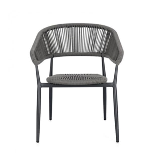 Set di 4 sedie ALGAIDA in alluminio antracite e fibre intrecciate grigie, impilabili