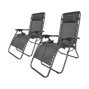 Lot de 2 Fauteuils de jardin inclinable zéro gravité "Sintra" - Noir