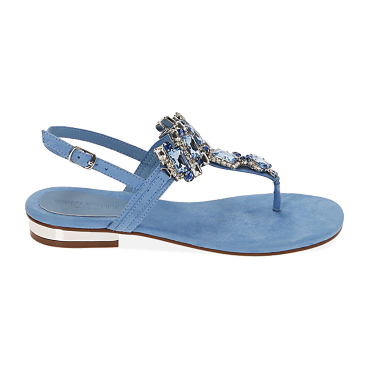 Sandalias planas con pedreria de microfibra azul claro