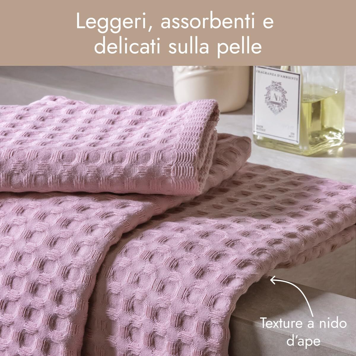 INTRECCI HOME Set Bagno Asciugamani Viso+Ospite, in Puro Cotone 300 g, Leggerezza e Praticità, con Lavorazione Nido d’Ape, Ideale per Asciugatura Rapida