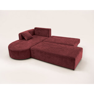 Miro - Canapé d'angle gauche 4 places convertible avec coffre en velours texturé - Prune