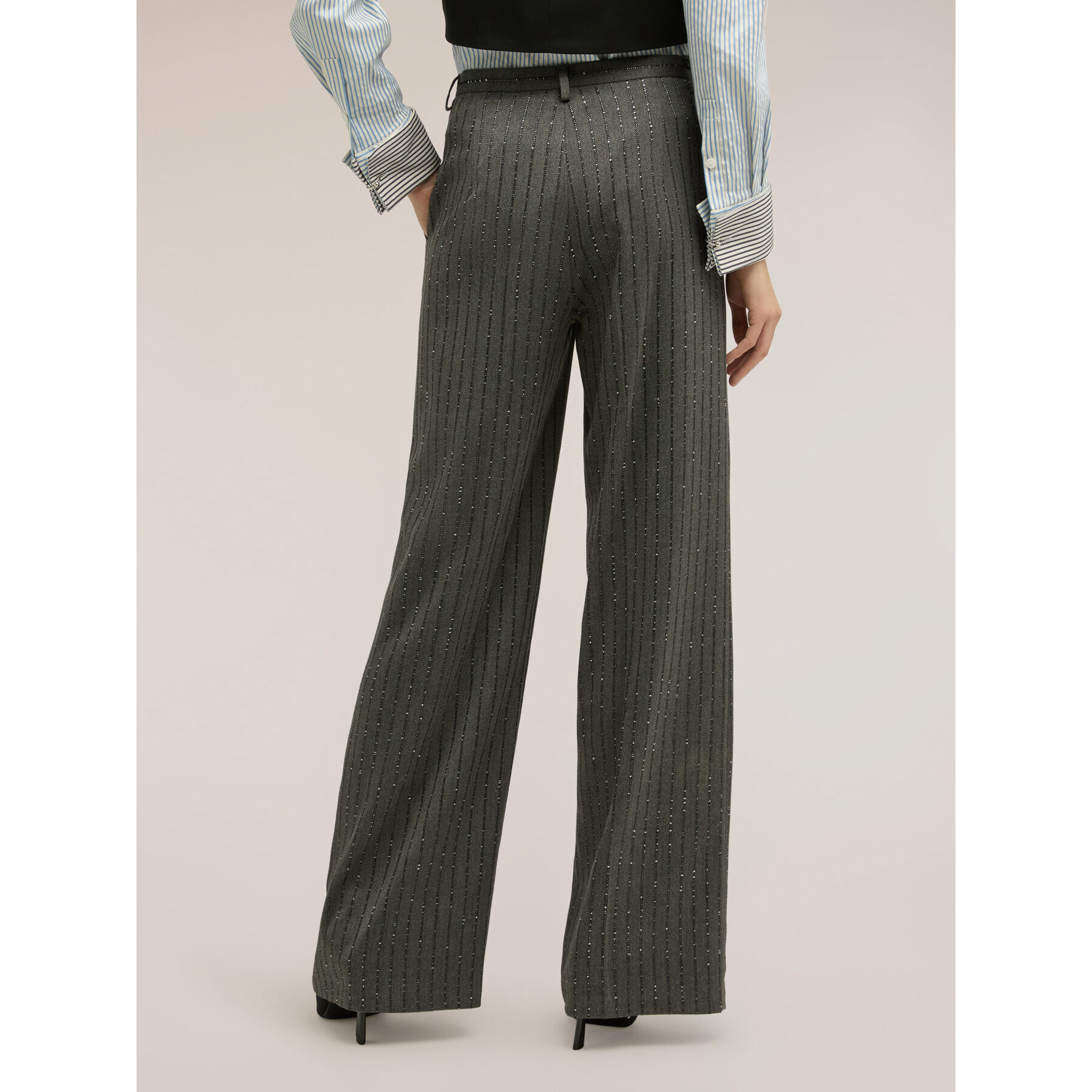 Motivi - Pantaloni palazzo gessati con micro paillettes - Grigio