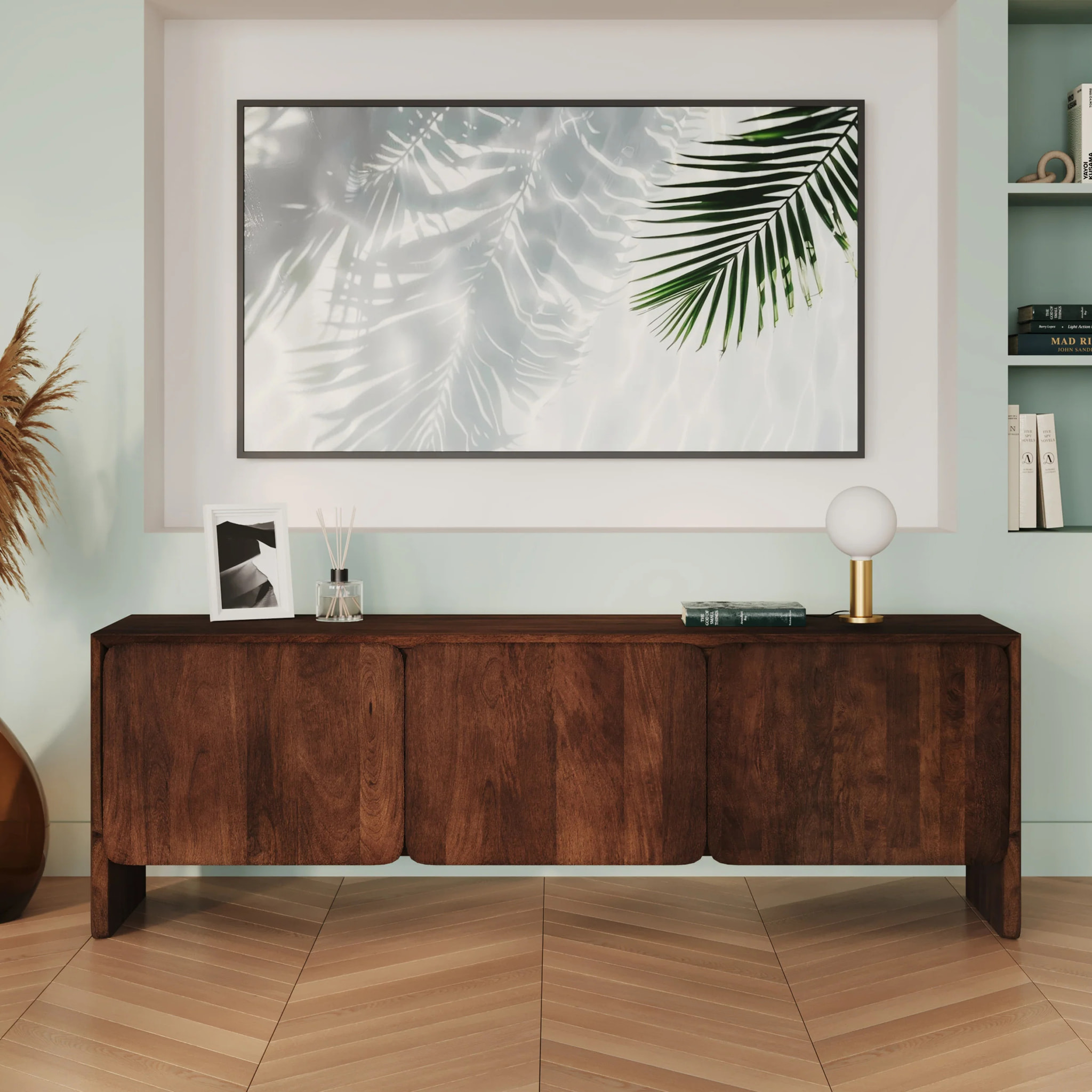 Meuble TV en bois de manguier 3 portes 150 cm - Achille