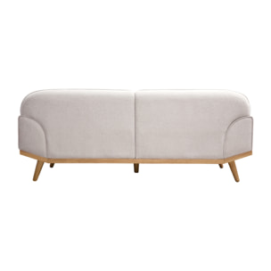 Canapé scandinave 3 places en tissu effet velours texturé beige et bois clair FREEMA