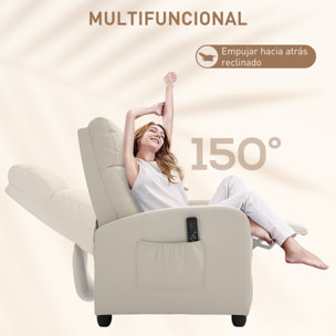 Sillón de Masaje Sillón Relax Reclinable con Mando a Distancia 2 Zonas de Masaje 8 Programas 5 Niveles de Intensidad 1 Bolsillo Lateral y Temporizador Tapizado en PU 68x88x98 cm Crema