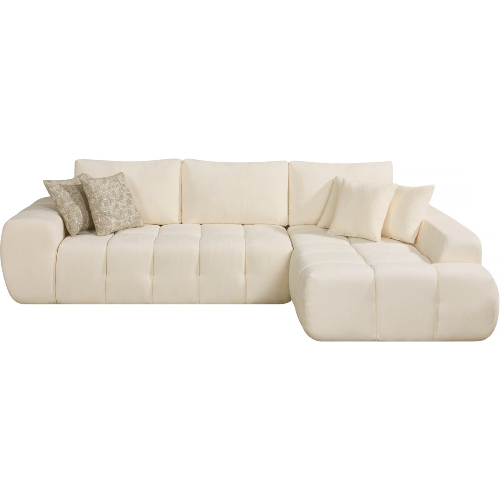 Canapé d'angle droit en tissu style bubble "Sidonie" - 4 places - Beige