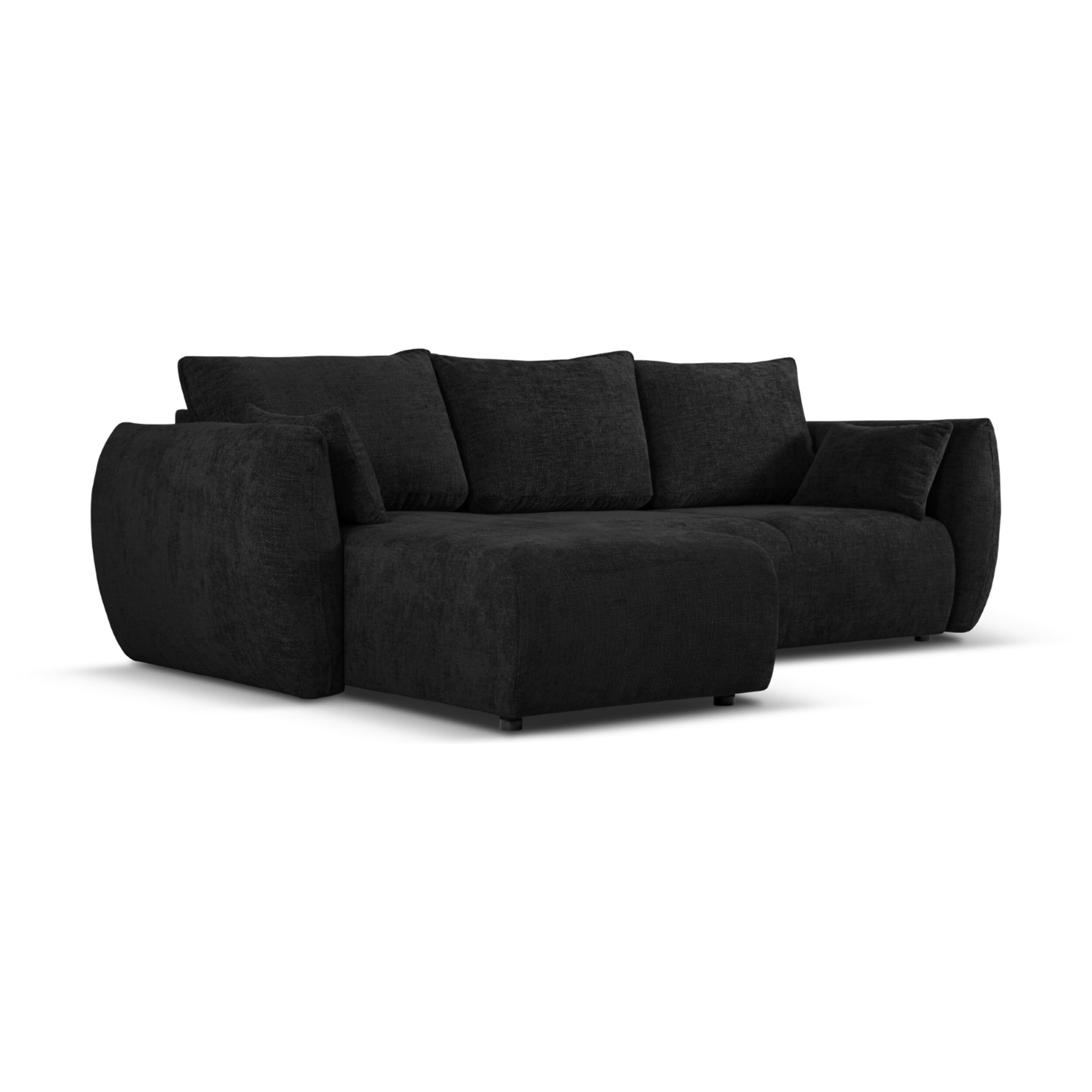 Canapé d'angle gauche convertible avec coffre de rangement "Matera" 4 places en chenille noir