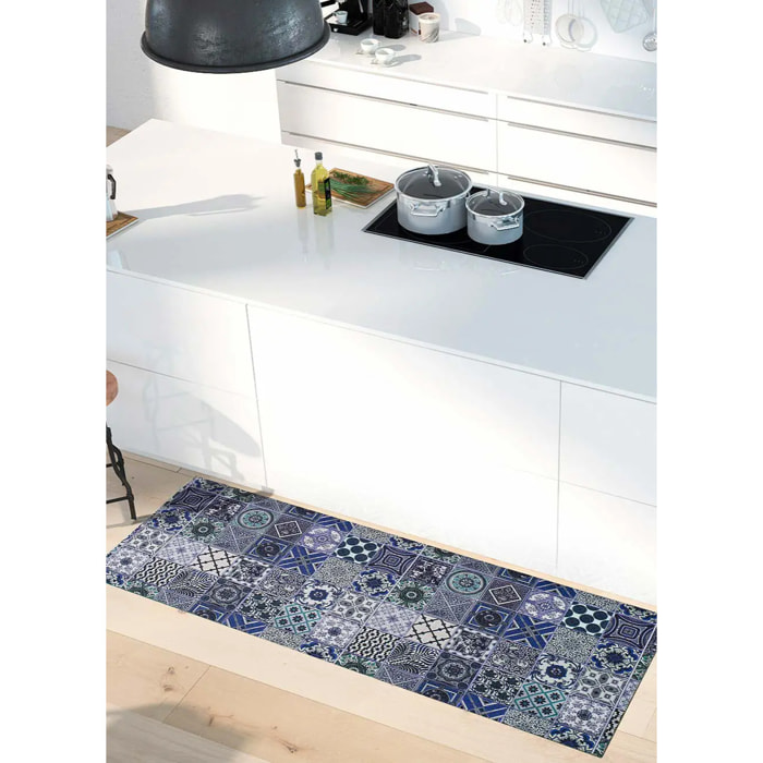 SPRINTY Alfombra vinílica de cocina diseños bohemios en azul, varias medidas disponibles.