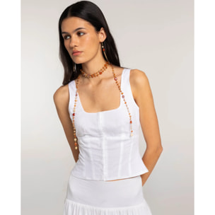 Top blanco de tirantes de algodón de mujer