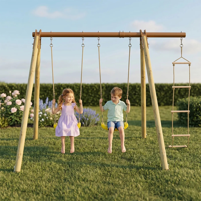 Portique bois poutre métal 1,90 m Techwood Premium PIKI - 3 enfants