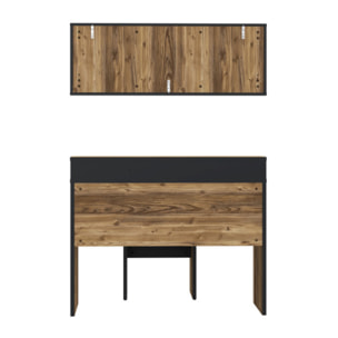 Coiffeuse 1 table 2 tiroirs 1 miroir décor épicéa et noir mat - YAL