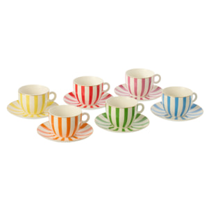 J-Line Tasse + Sous-tasse - porcelaine - multicolore - large - set de 6