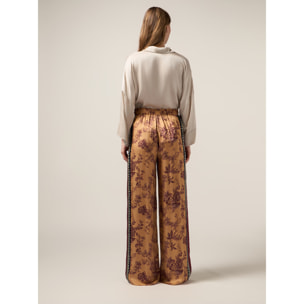 Oltre - Pantalones palazzo de satén estampado - Naranja sol