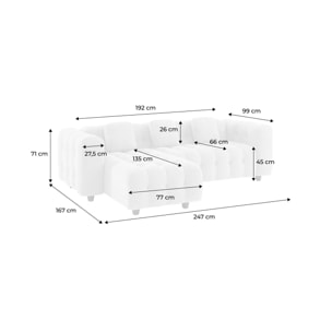 Canapé d'angle réversible 3-4 places bouclette texturée. moutarde. capitonné structure bois d'eucalyptus et contreplaqué