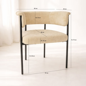 Lot de 2 fauteuils en métal noir et tissu beige COLETTE
