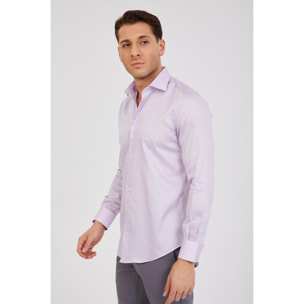 Camicia Uomo 1 Bottone Francese Slim Satin Unito Lilla