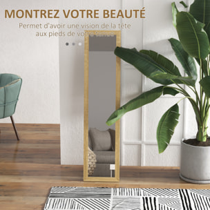 Miroir sur pied et mural rectangulaire dim. 37L x 40l x 157H cm piètement métal noir aspect chêne clair