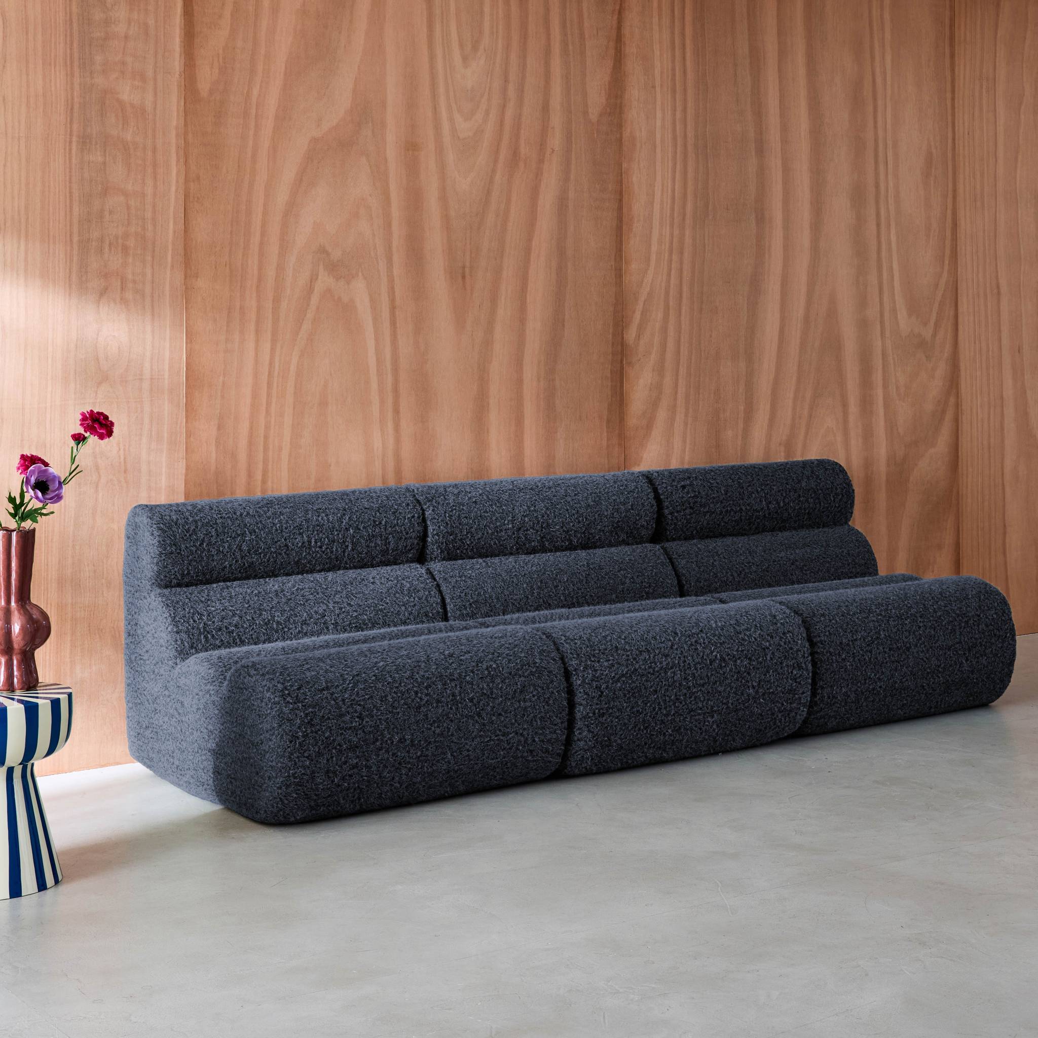 Lot de 3 chauffeuses tissu effet alpaca bleu foncé 1 place - L 81 x P 99 x H 75cm - Nova