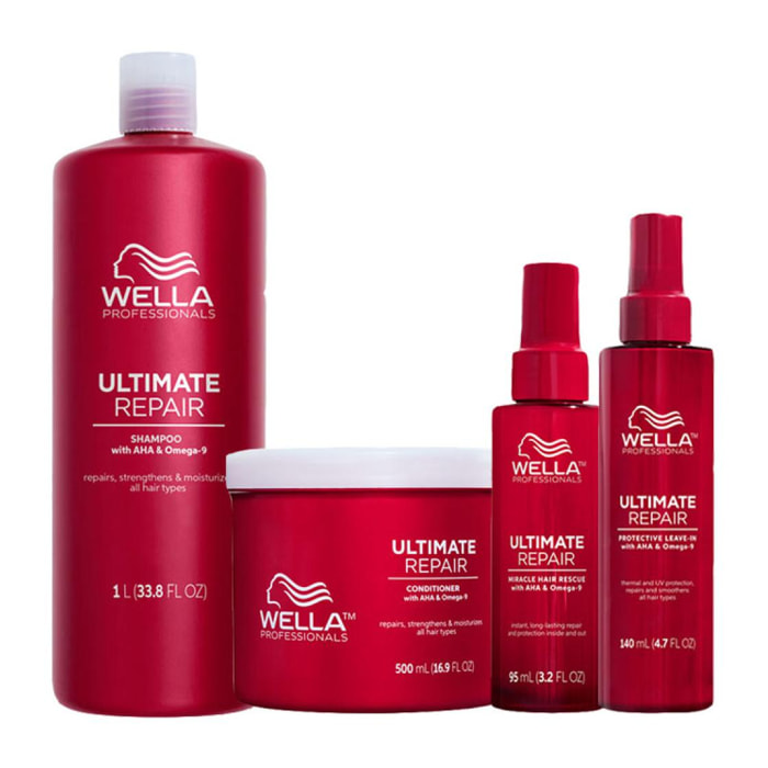 WELLA Kit Ultimate Repair Shampoo 1000ml + Conditioner 500ml + Miracle Hair 95ml + Protective Leave In 140ml