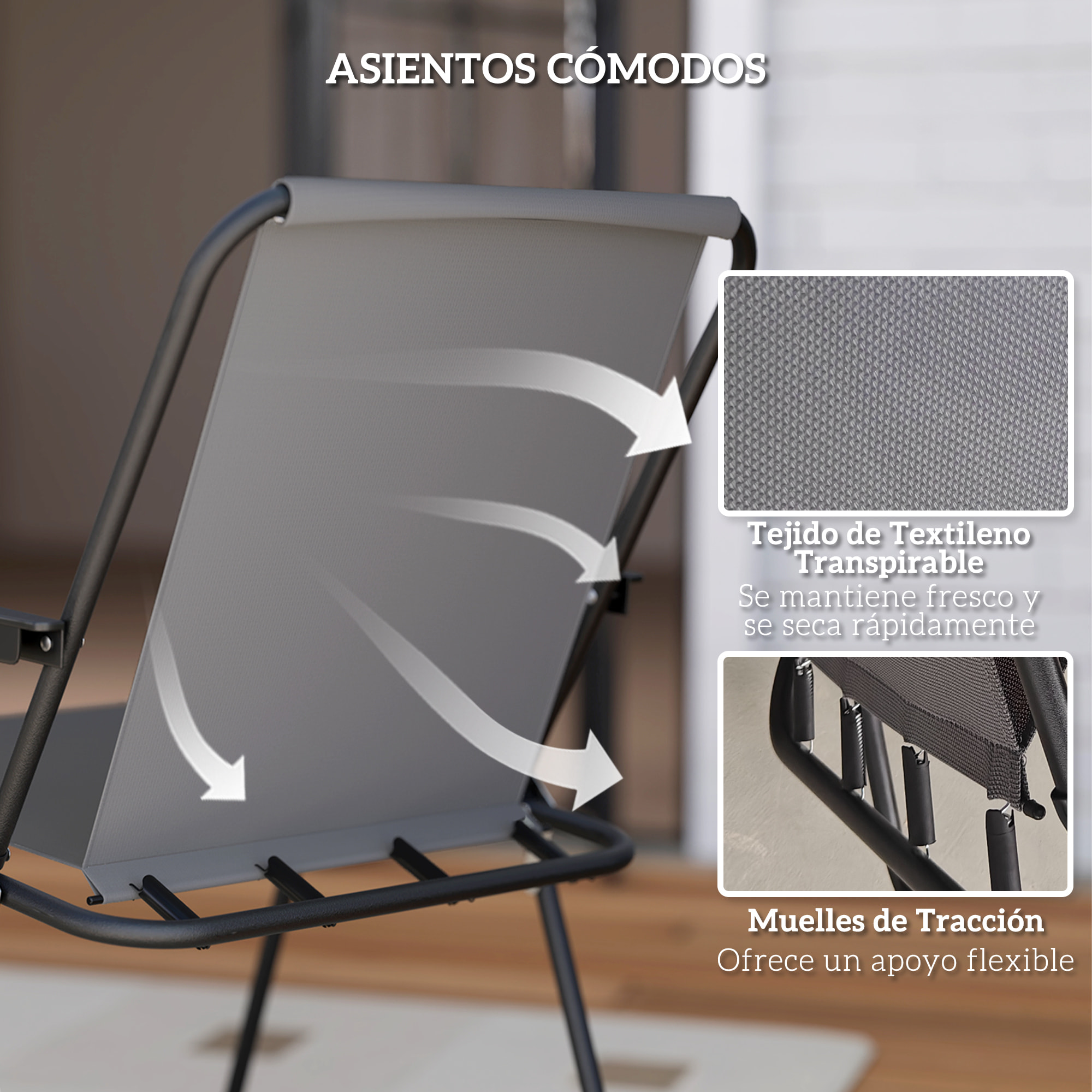 Conjunto de Mesa y Sillas Jardín de 6 Piezas Muebles de Jardín Exterior con 4 Sillas Plegables Mesa de Vidrio y Sombrilla para Terraza Patio Gris