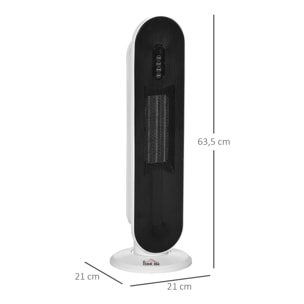 Calefactor Cerámico de Torre 1200W/2000W con Mando a Distancia Termostato Temporizador de 24H y Sistema Antivuelco para Sala de 20 m² 21x21x63,5 cm Blanco y Negro