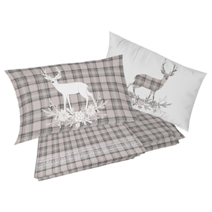 Completo letto in flanella tartan cervo beige